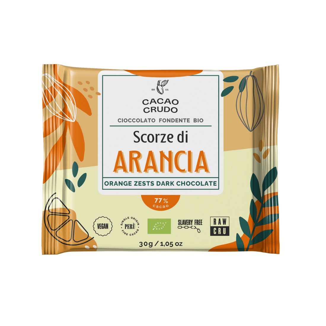 Cioccolato Fondente Scorza di Arancia- Cacao Crudo 30gr